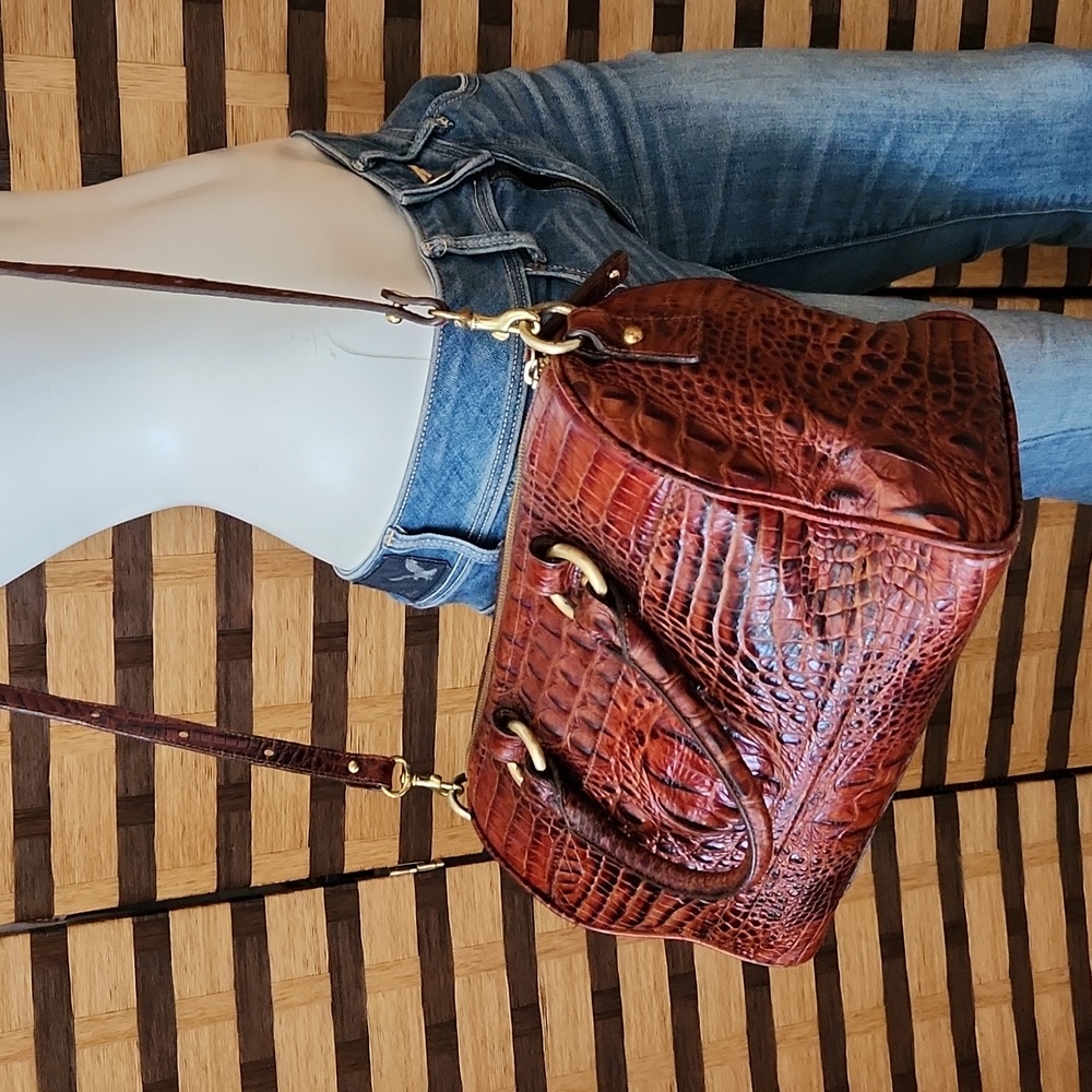 Brahmin Pecan  Croc-Embossed Shoulder Bag - Picture 3 of 16